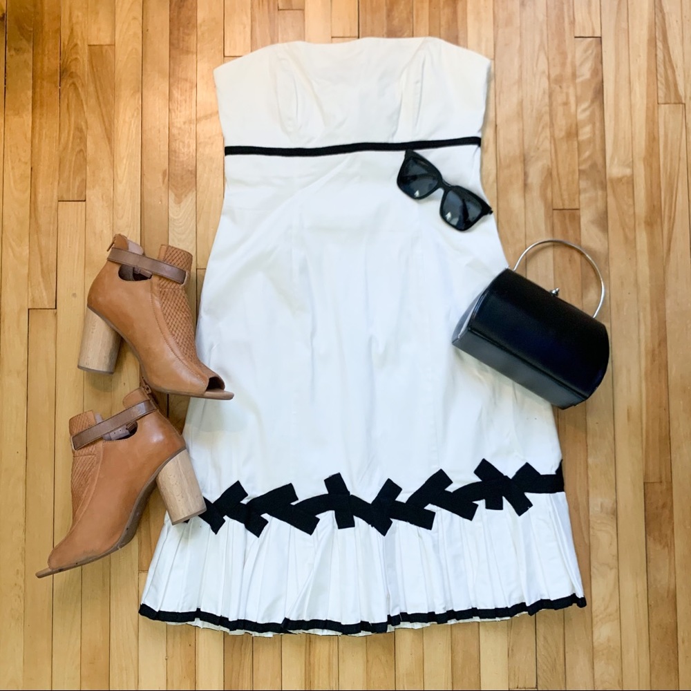 Coast ivory strapless dress with black ribbon